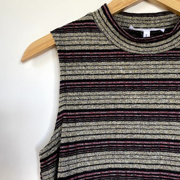 BCBGeneration Metallic Rib Striped Ruffle Hem Sleeveless Top - Picture 2 of 6